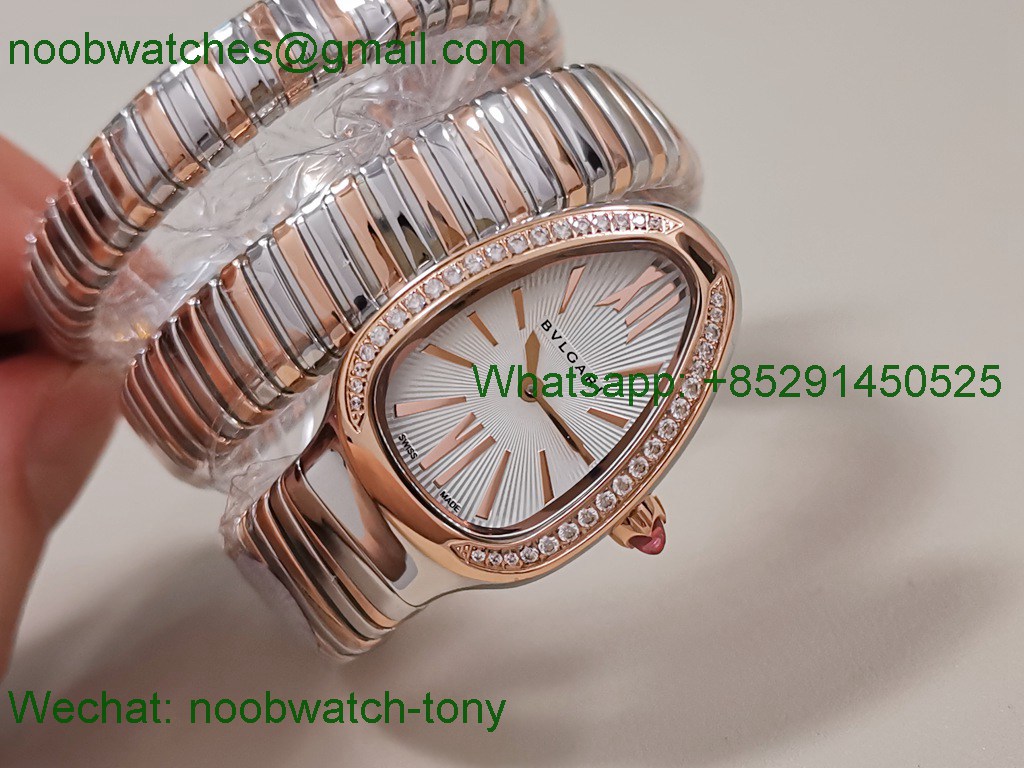 Replica Bvlgari Serpenti 35mm Diamonds Rose Gold SS BVF 1:1 SuperCLone White Dial Quartz