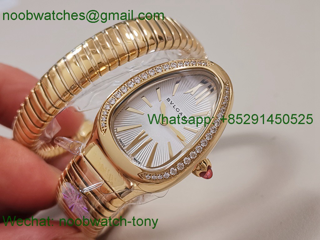 Replica Bvlgari Serpenti 35mm Diamonds Yellow Gold SS BVF SuperCLone White Dial Quartz