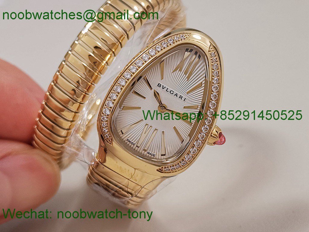Replica Bvlgari Serpenti 35mm Diamonds Yellow Gold SS BVF SuperCLone White Dial Quartz