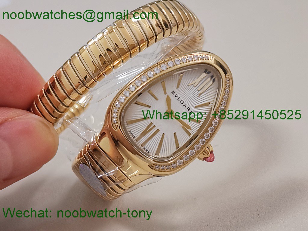 Replica Bvlgari Serpenti 35mm Diamonds Yellow Gold SS BVF SuperCLone White Dial Quartz