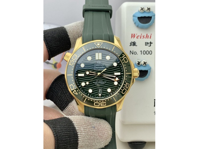 Replica OMEGA Seamaster Diver 300M Green Yellow GOLD VSF 1:1 Best SuperCLone Rubber A8801