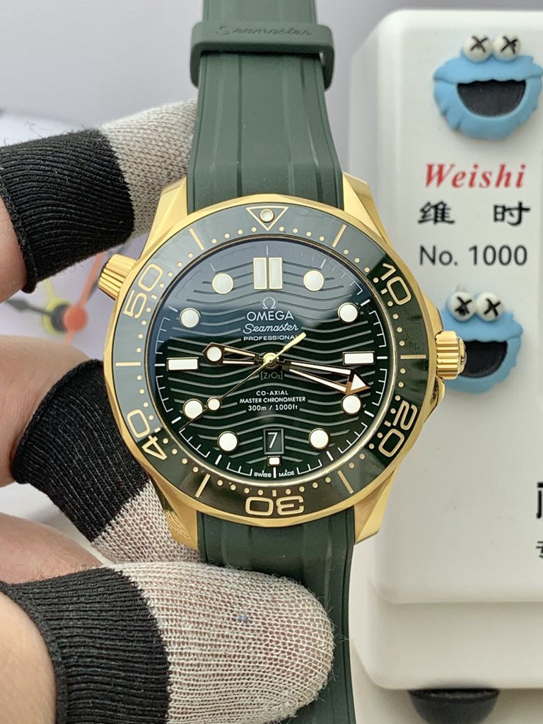 Replica OMEGA Seamaster Diver 300M Green Yellow GOLD VSF 1:1 Best SuperCLone Rubber A8801