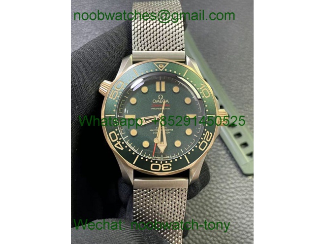 Replica OMEGA Seamaster 300M Diver Titanium Bronze VSF 1:1 Best SuperCLone Green Dial on Titanium Mesh Bracelet A8806