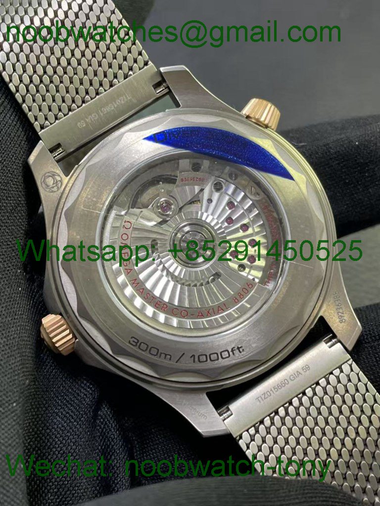 Replica OMEGA Seamaster 300M Diver Titanium Bronze VSF 1:1 Best SuperCLone Green Dial on Titanium Mesh Bracelet A8806