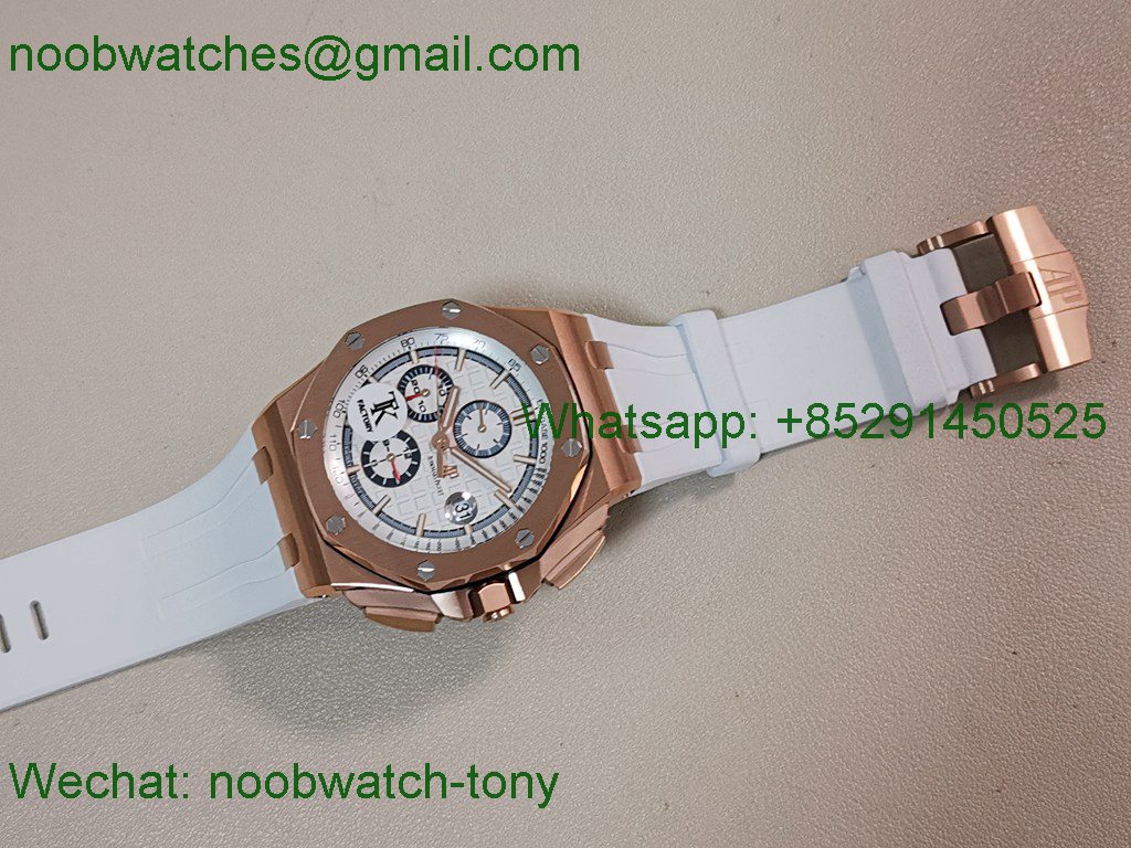 Replica Audemars Piguet AP ROO Offshore 26568 Rose Gold White Dial TKF SuperClone A3126