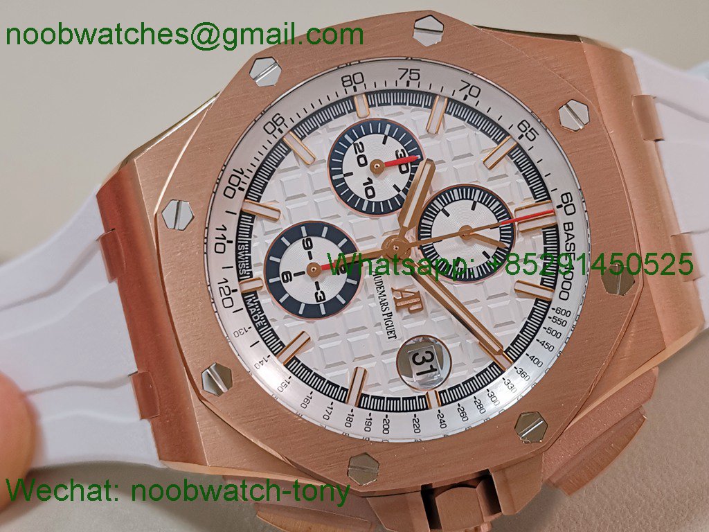 Replica Audemars Piguet AP ROO Offshore 26568 Rose Gold White Dial TKF SuperClone A3126