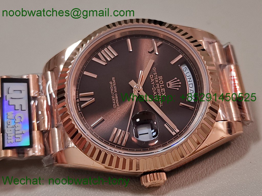 Replica Rolex DayDate 40mm Rose Gold QF SuperClone Brown Roman Dial President A2836 V5 Gain Weight V5