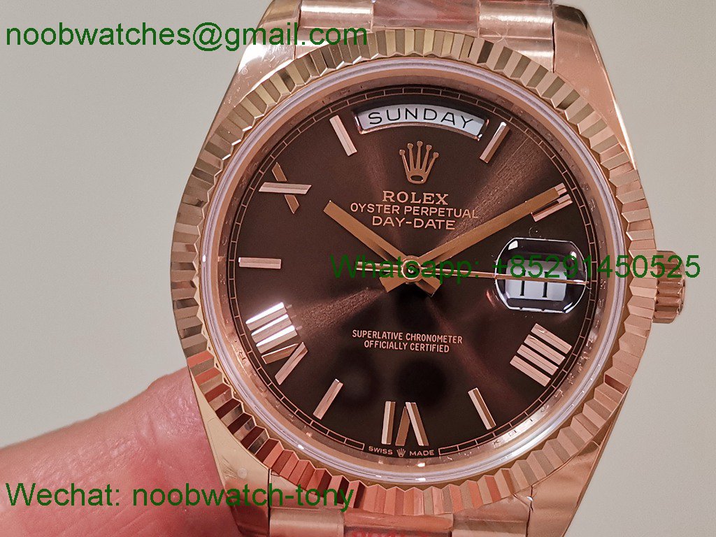 Replica Rolex DayDate 40mm Rose Gold QF SuperClone Brown Roman Dial President A2836 V5 Gain Weight V5