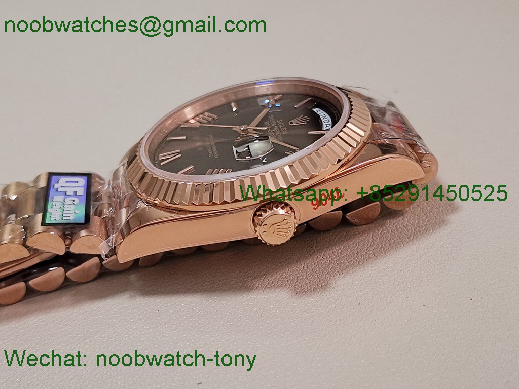 Replica Rolex DayDate 40mm Rose Gold QF SuperClone Brown Roman Dial President A2836 V5 Gain Weight V5