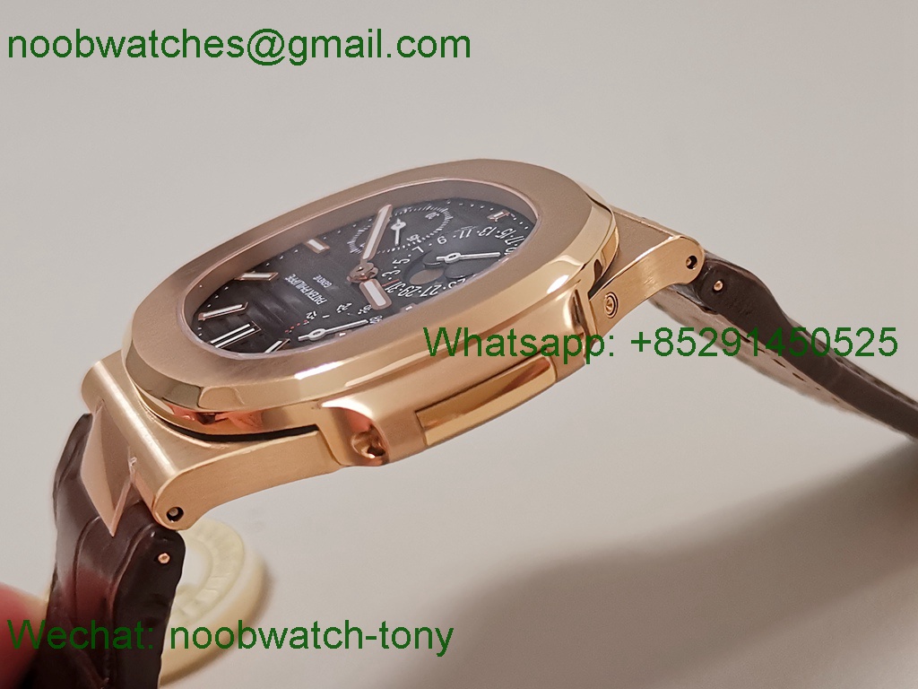 Replica Patek Philippe Nautilus MoonPhase 5712 Rose Gold SuperCLone Grey Dial Leather PPF V2
