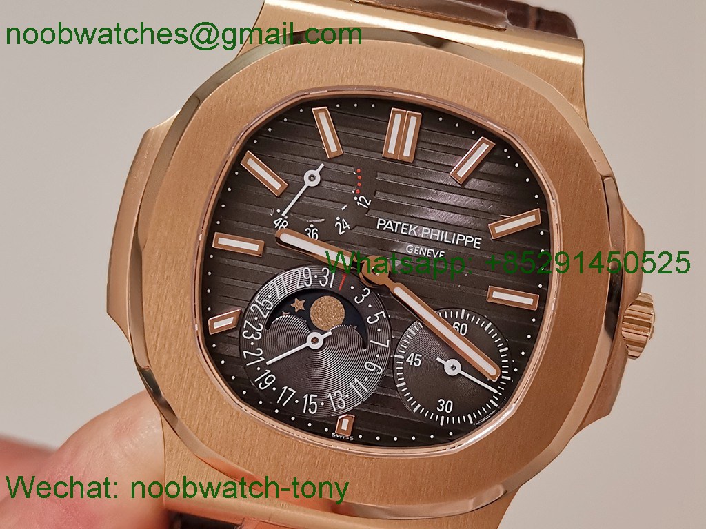 Replica Patek Philippe Nautilus MoonPhase 5712 Rose Gold SuperCLone Grey Dial Leather PPF V2