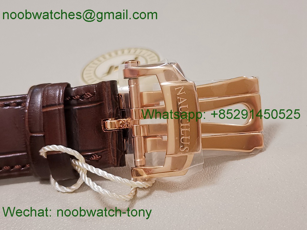 Replica Patek Philippe Nautilus MoonPhase 5712 Rose Gold SuperCLone Grey Dial Leather PPF V2