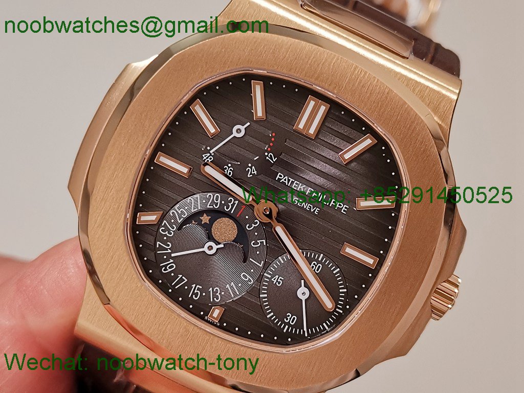 Replica Patek Philippe Nautilus MoonPhase 5712 Rose Gold SuperCLone Grey Dial Leather PPF V2