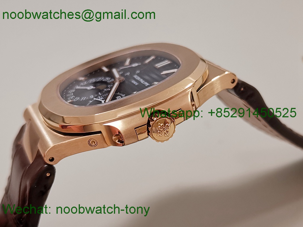 Replica Patek Philippe Nautilus MoonPhase 5712 Rose Gold SuperCLone Grey Dial Leather PPF V2