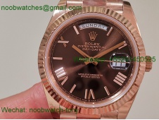 Replica Rolex DayDate 40mm Rose Gold QF SuperClone Brown Roman Dial President A2836 V5 Gain Weight V5