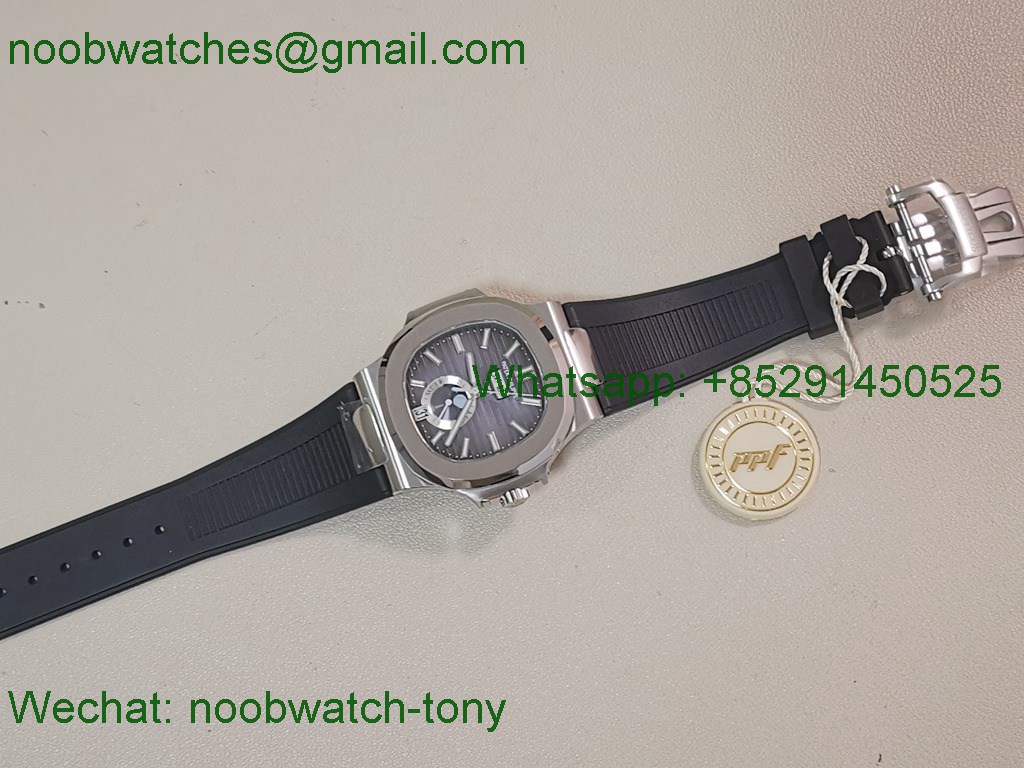 Replica Patek Philippe Nautilus 5726 Complicated PPF 1:1 Best Gray Dial on Black Rubber Strap A324