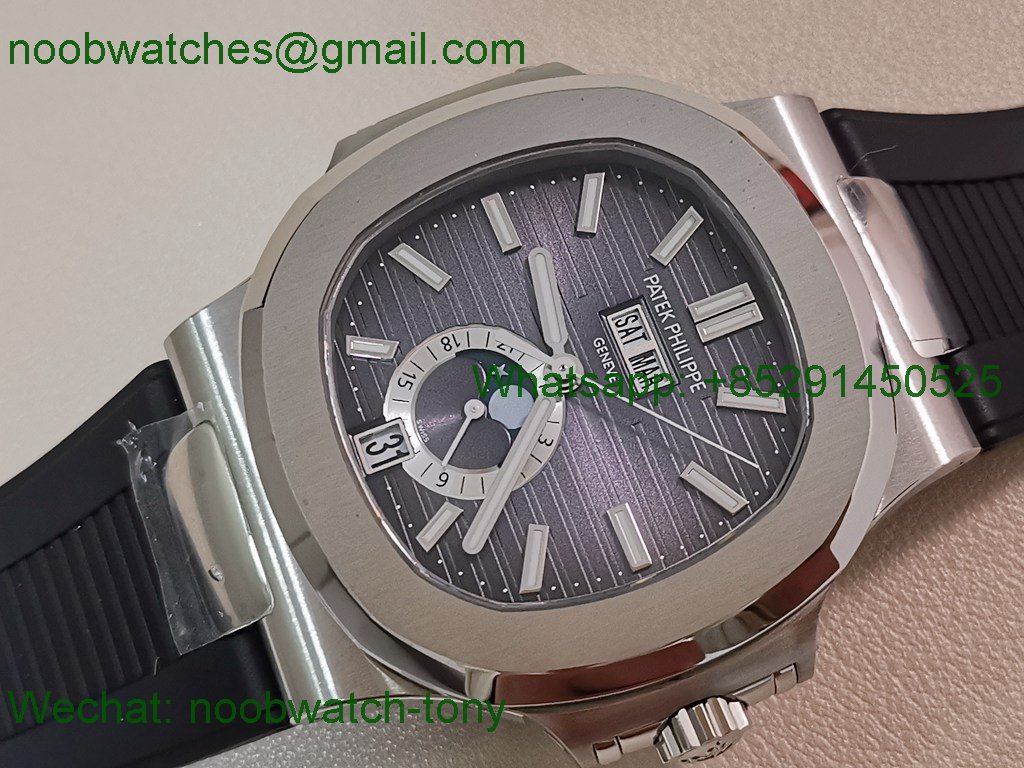 Replica Patek Philippe Nautilus 5726 Complicated PPF 1:1 Best Gray Dial on Black Rubber Strap A324
