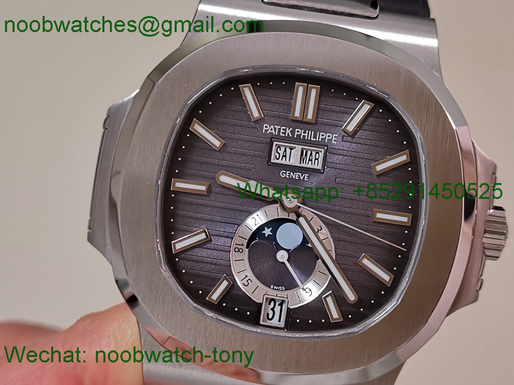 Replica Patek Philippe Nautilus 5726 Complicated PPF 1:1 Best Gray Dial on Black Rubber Strap A324