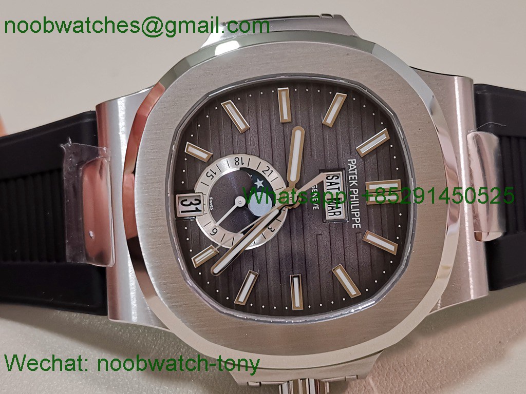 Replica Patek Philippe Nautilus 5726 Complicated PPF 1:1 Best Gray Dial on Black Rubber Strap A324