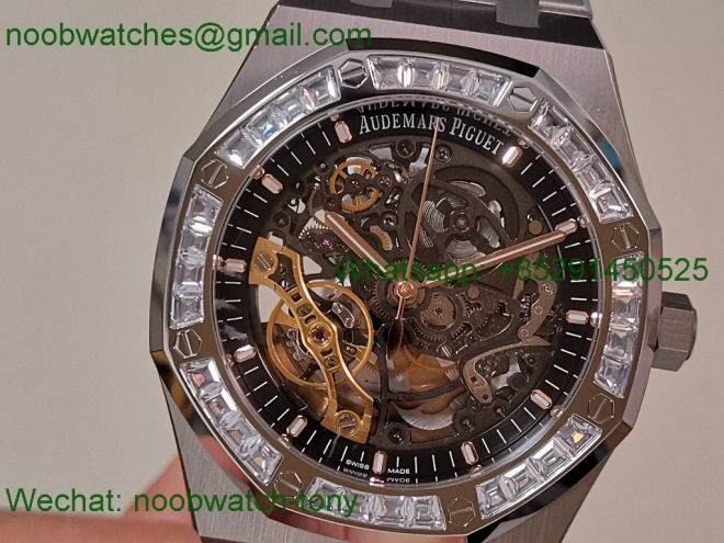 Replica Audemars Piguet AP Royal Oak 41mm Skeleton 15407 THBF SuperClone Best V2 Diamond Bezel