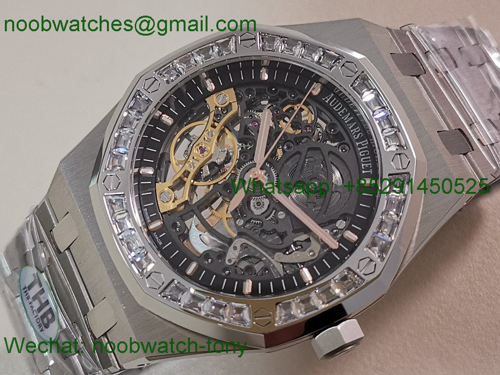 Replica Audemars Piguet AP Royal Oak 41mm Skeleton 15407 THBF SuperClone Best V2 Diamond Bezel
