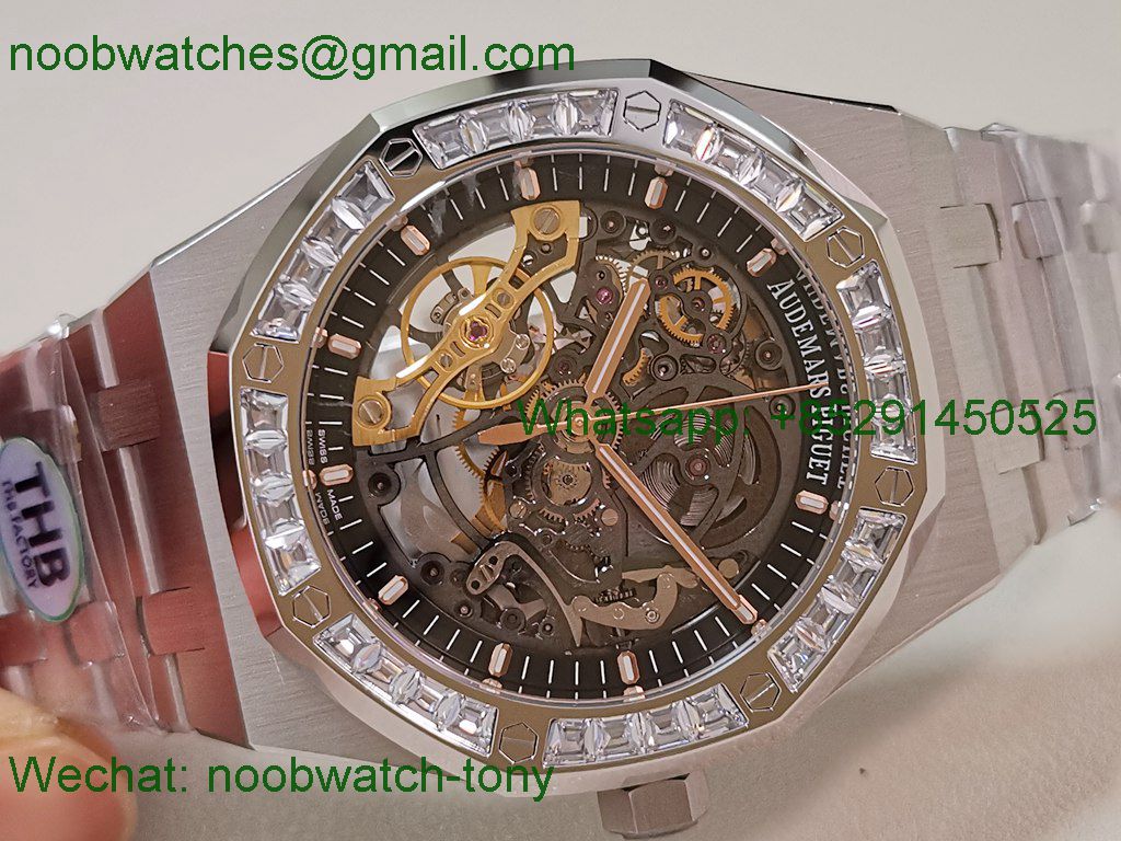 Replica Audemars Piguet AP Royal Oak 41mm Skeleton 15407 THBF SuperClone Best V2 Diamond Bezel