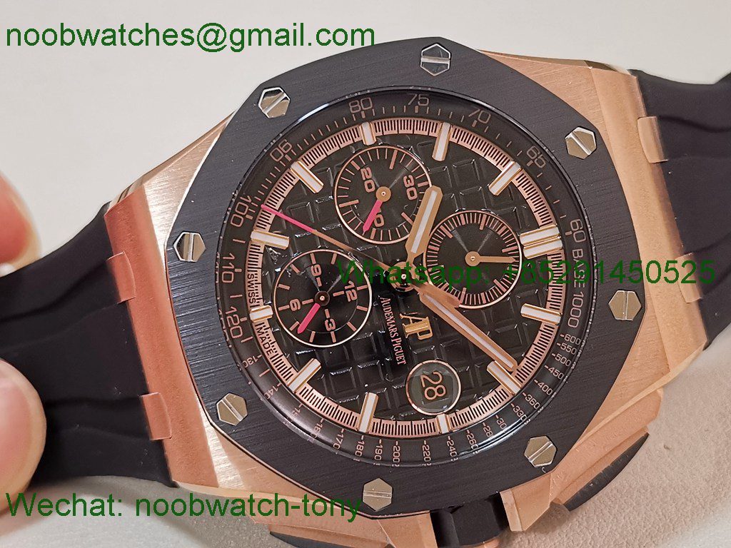 Replica Audemars Piguet AP Offshore 44mm Rose Gold TKF Best SuperClone Black Dial on Rubber A3126 