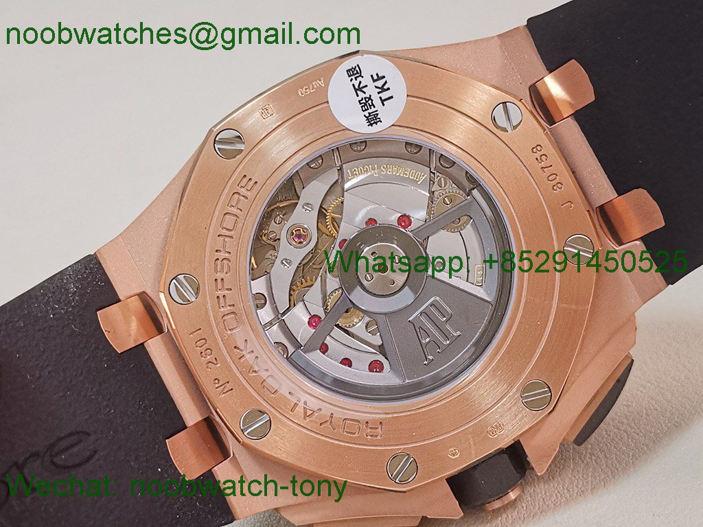Replica Audemars Piguet AP Offshore 44mm Rose Gold TKF Best SuperClone Black Dial on Rubber A3126 