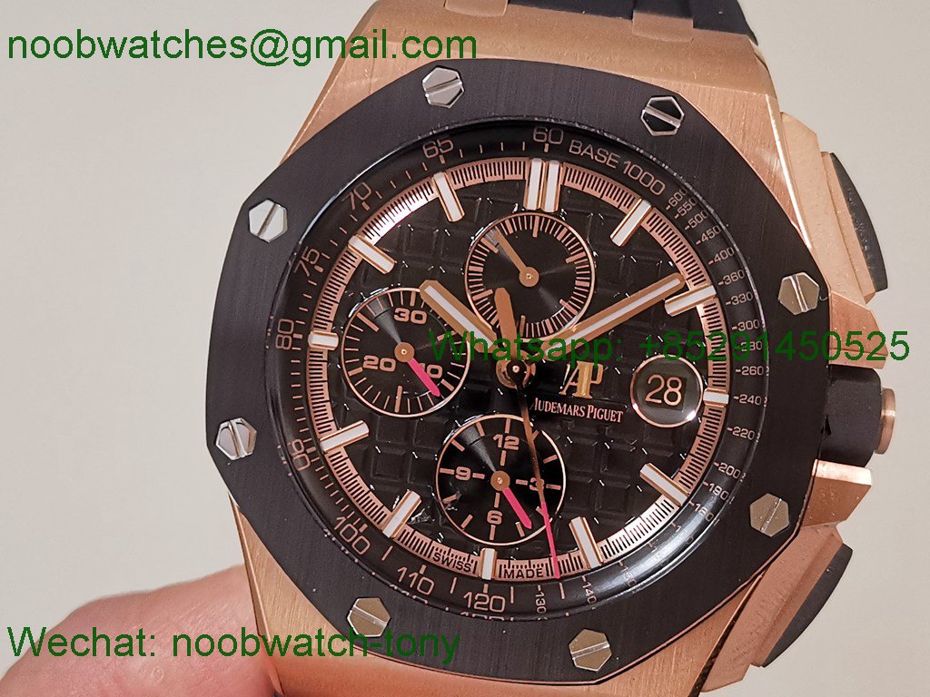 Replica Audemars Piguet AP Offshore 44mm Rose Gold TKF Best SuperClone Black Dial on Rubber A3126 