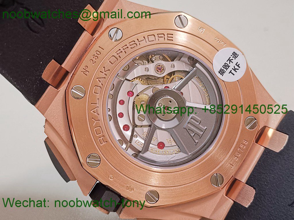 Replica Audemars Piguet AP Offshore 44mm Rose Gold TKF Best SuperClone Black Dial on Rubber A3126 