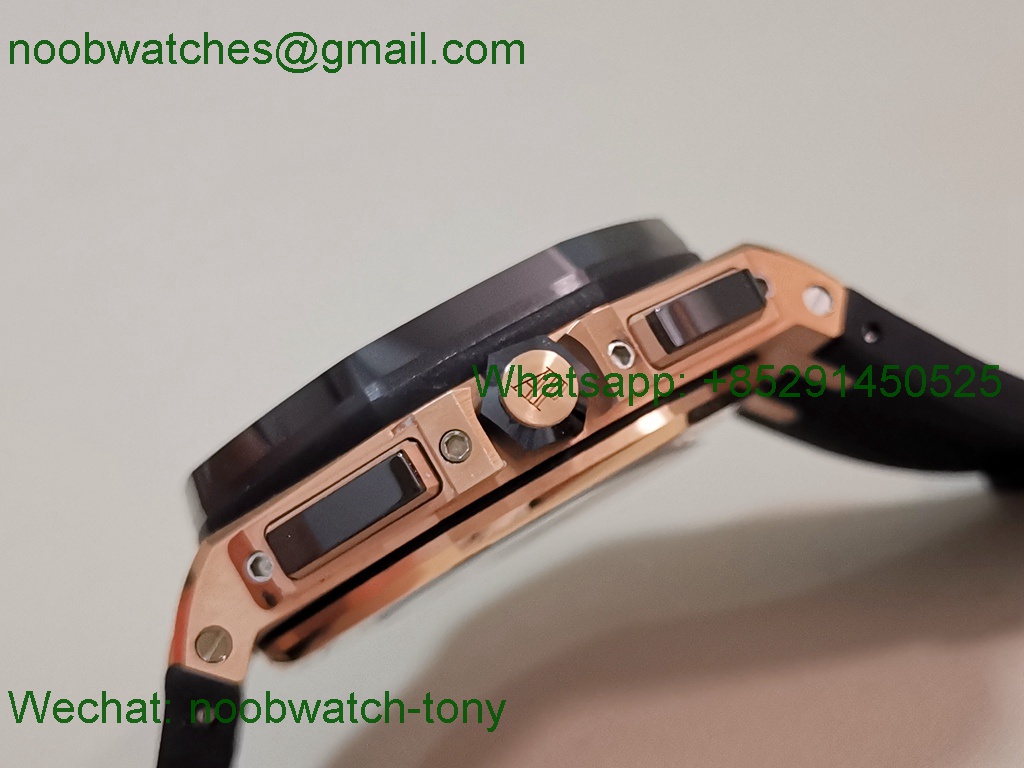 Replica Audemars Piguet AP Offshore 44mm Rose Gold TKF Best SuperClone Black Dial on Rubber A3126 