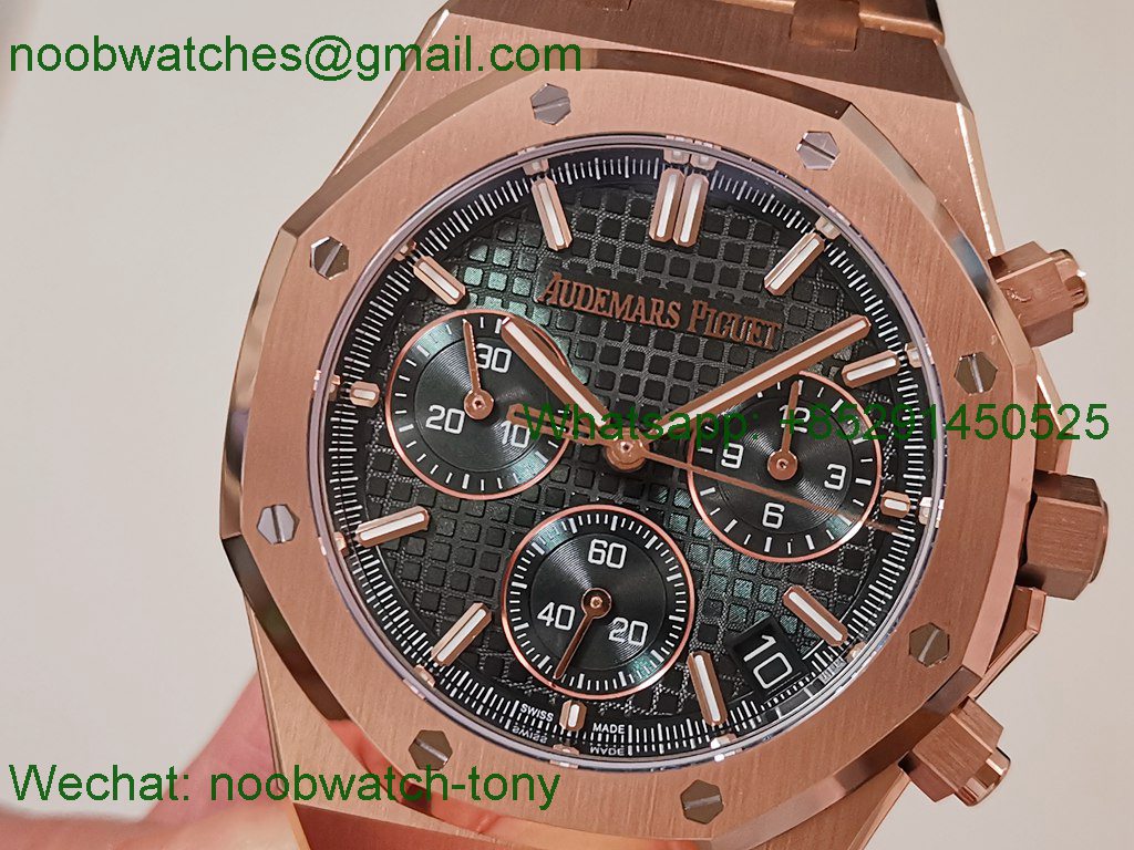 Replica Audemars Piguet AP Royal Oak Chrono 26240 Rose Gold Gain Weight V2 DDF SuperClone Best Green Dial DD4401 SW Dial