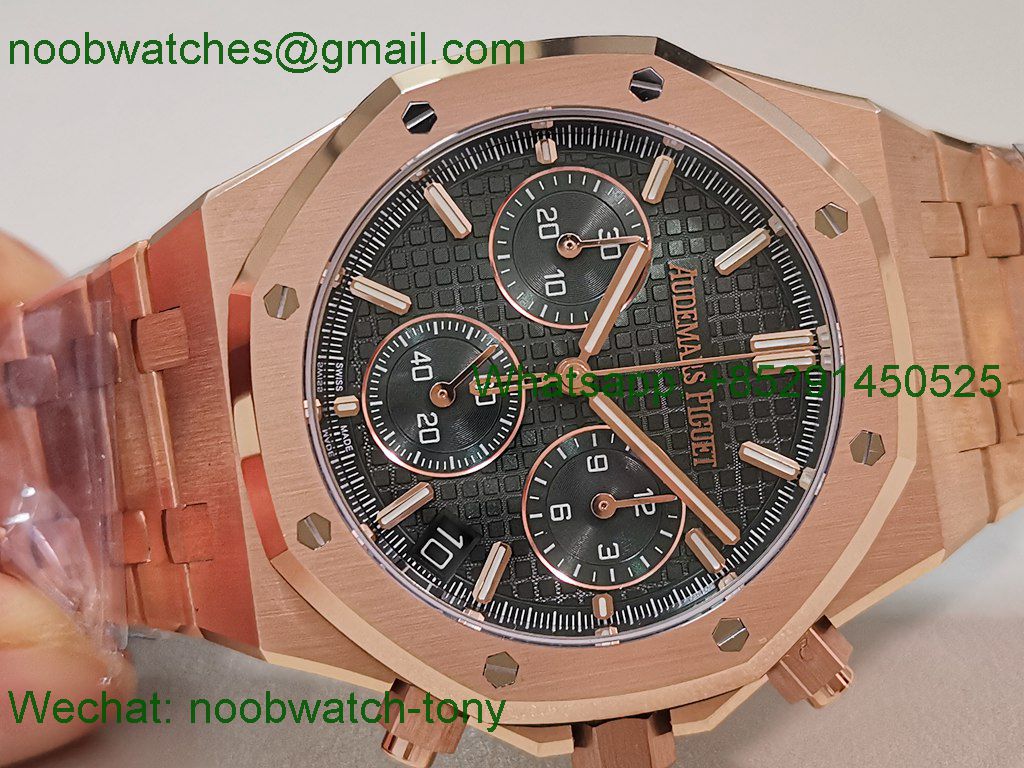 Replica Audemars Piguet AP Royal Oak Chrono 26240 Rose Gold Gain Weight V2 DDF SuperClone Best Green Dial DD4401 SW Dial