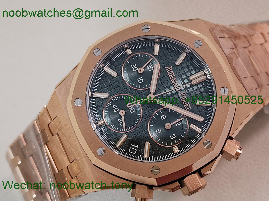 Replica Audemars Piguet AP Royal Oak Chrono 26240 Rose Gold Gain Weight V2 DDF SuperClone Best Green Dial DD4401 SW Dial