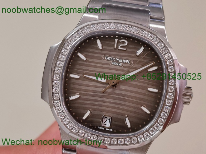 Replica Patek Philippe Nautilus 7118 Ladies Diamonds PPF SuperClone Best Gray Dial on SS Bracelet A324