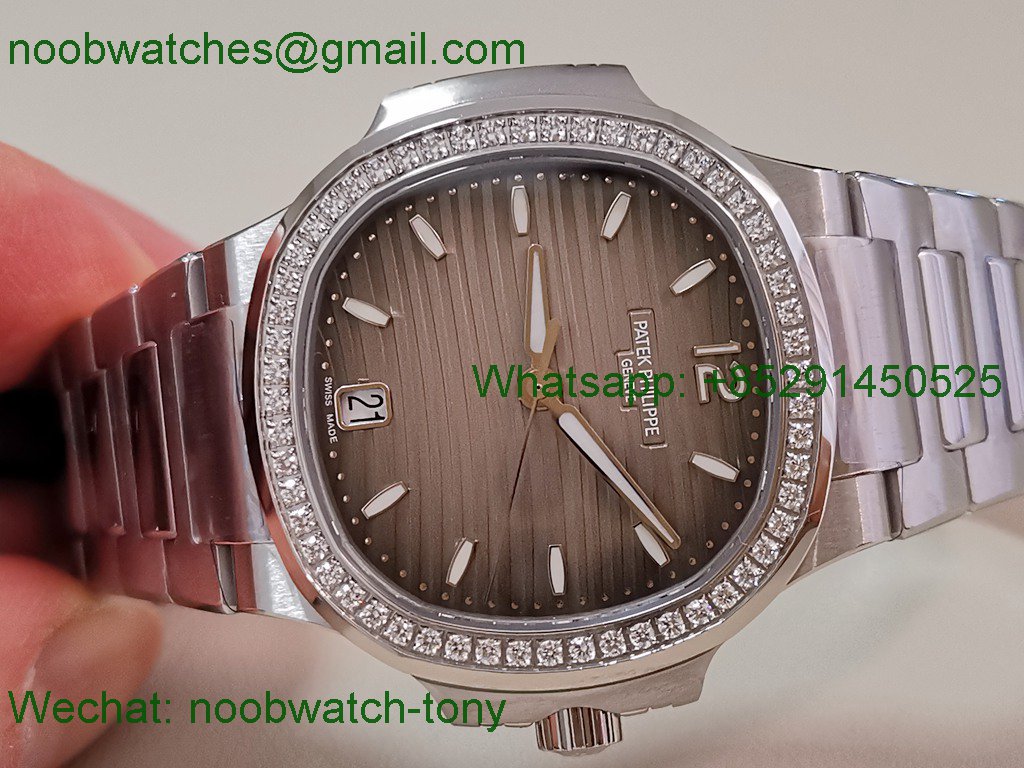 Replica Patek Philippe Nautilus 7118 Ladies Diamonds PPF SuperClone Best Gray Dial on SS Bracelet A324