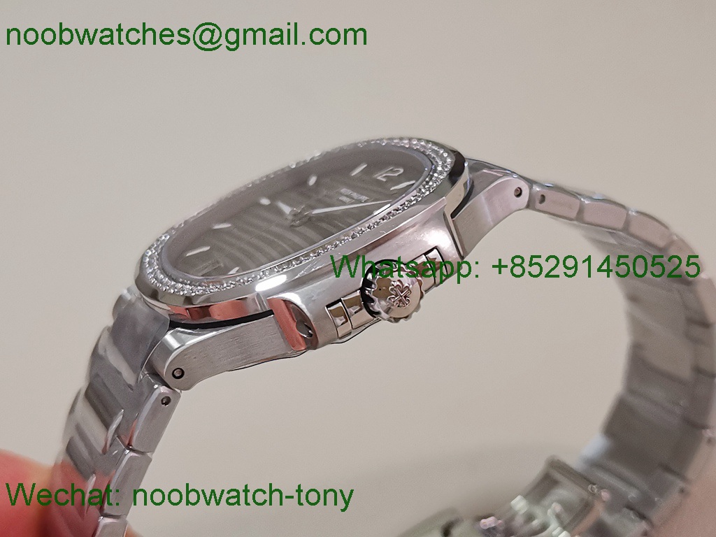 Replica Patek Philippe Nautilus 7118 Ladies Diamonds PPF SuperClone Best Gray Dial on SS Bracelet A324