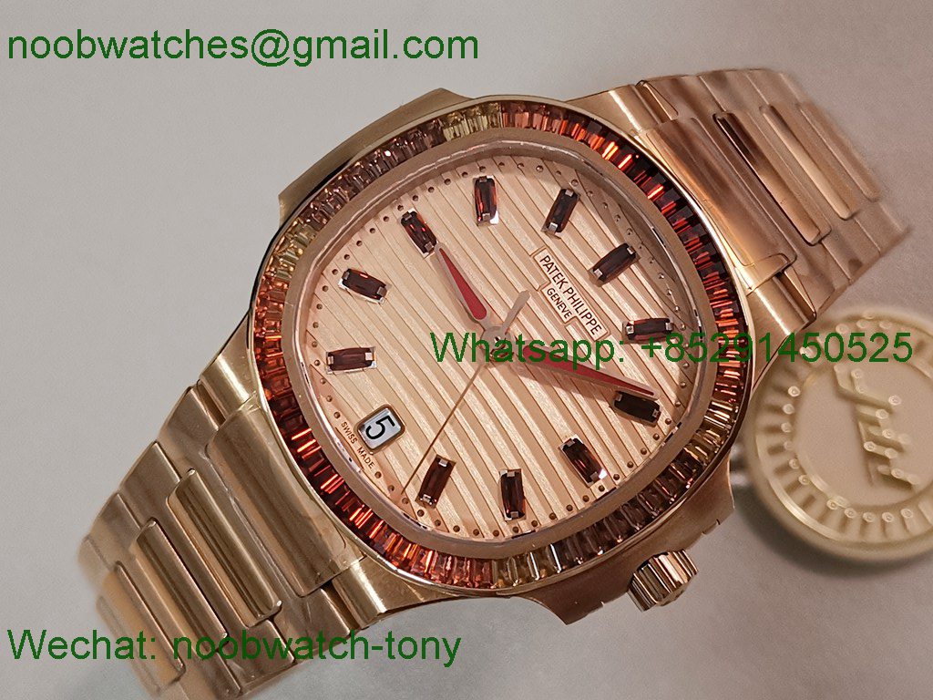 Replica Patek Philippe Nautilus 7118/1300R-001 Rose Gold Rainbow Diamonds Bezel PPF SuperClone Best A324