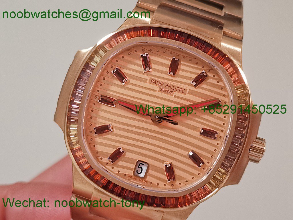 Replica Patek Philippe Nautilus 7118/1300R-001 Rose Gold Rainbow Diamonds Bezel PPF SuperClone Best A324