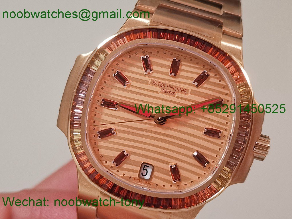 Replica Patek Philippe Nautilus 7118/1300R-001 Rose Gold Rainbow Diamonds Bezel PPF SuperClone Best A324