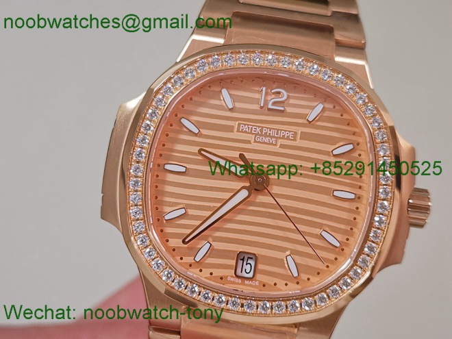Replica Patek Philippe Nautilus 7118 Ladies Diamonds Bezel Rose Gold PPF SuperClone Best RG Dial A324