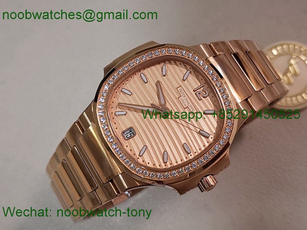 Replica Patek Philippe Nautilus 7118 Ladies Diamonds Bezel Rose Gold PPF SuperClone Best RG Dial A324