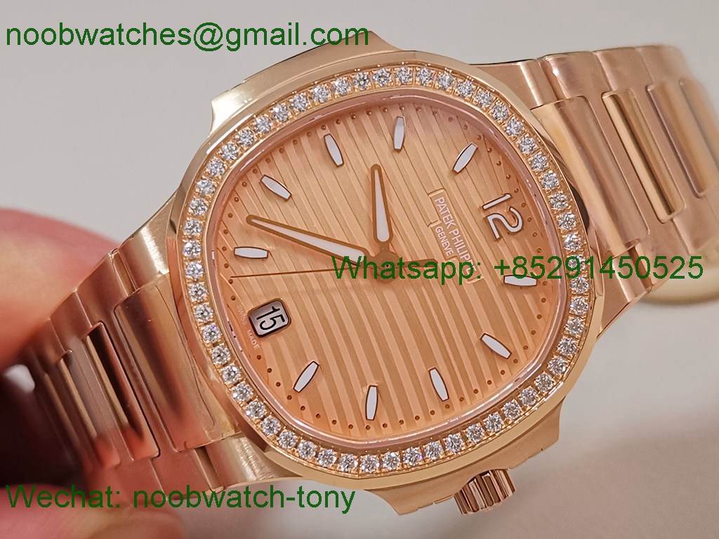 Replica Patek Philippe Nautilus 7118 Ladies Diamonds Bezel Rose Gold PPF SuperClone Best RG Dial A324