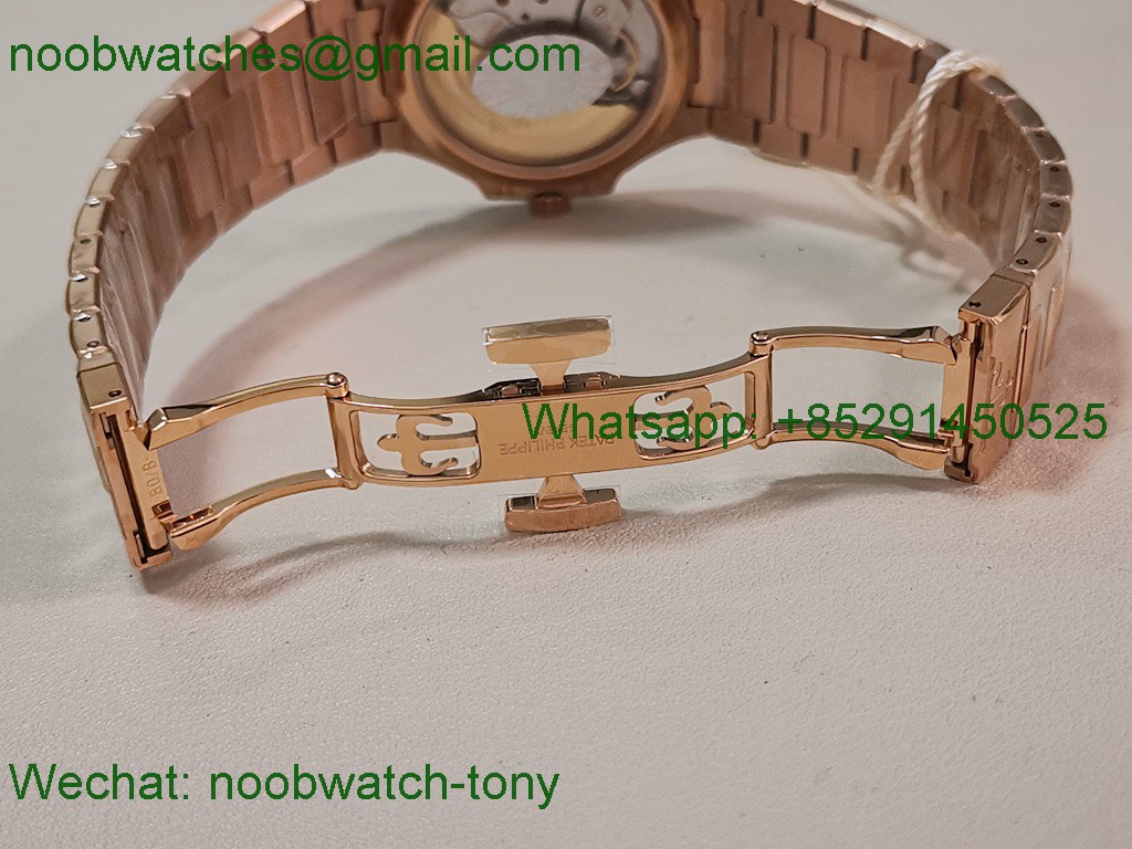 Replica Patek Philippe Nautilus 7118 Ladies Diamonds Bezel Rose Gold PPF 1:1 Best SuperClone White Dial A324 