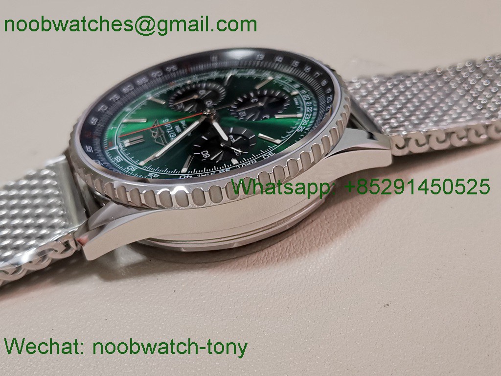 Replica Breitling Navitimer B01 Chrono 43mm Green Dial BLS on Mesh Bracelet