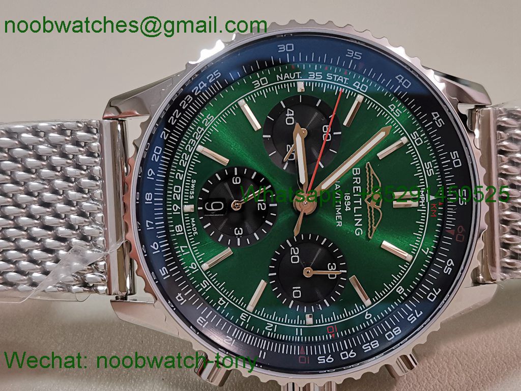 Replica Breitling Navitimer B01 Chrono 43mm Green Dial BLS on Mesh Bracelet