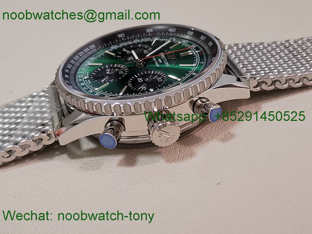 Replica Breitling Navitimer B01 Chrono 43mm Green Dial BLS on Mesh Bracelet