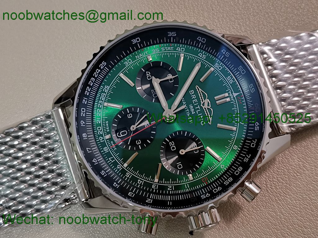 Replica Breitling Navitimer B01 Chrono 43mm Green Dial BLS on Mesh Bracelet