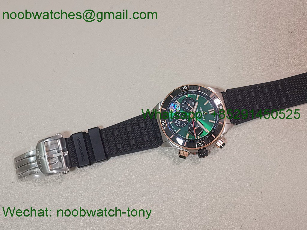 Replica Breitling Chronomat 2tone Rose Gold Green Dial black Ceramic BLS SuperClone Best