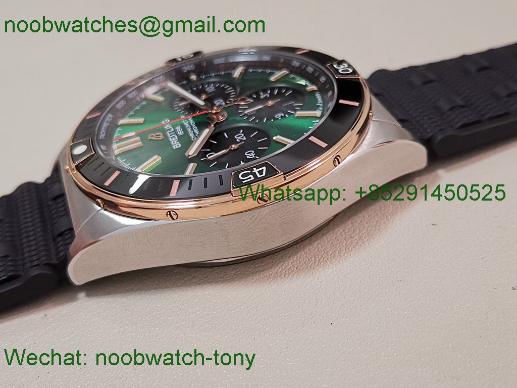 Replica Breitling Chronomat 2tone Rose Gold Green Dial black Ceramic BLS SuperClone Best